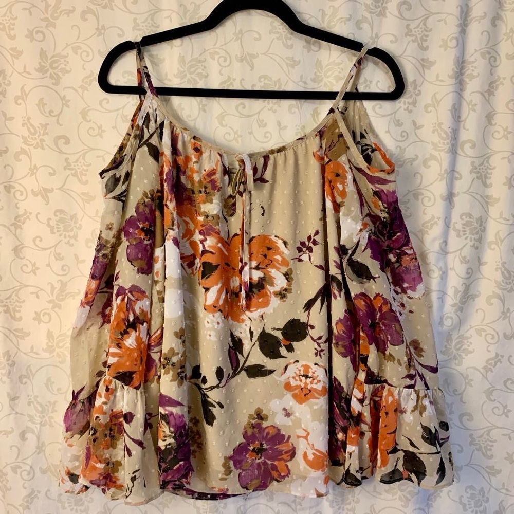 INC International Concepts Khaki Off shoulder long Sleeve Floral Shirt Size 4